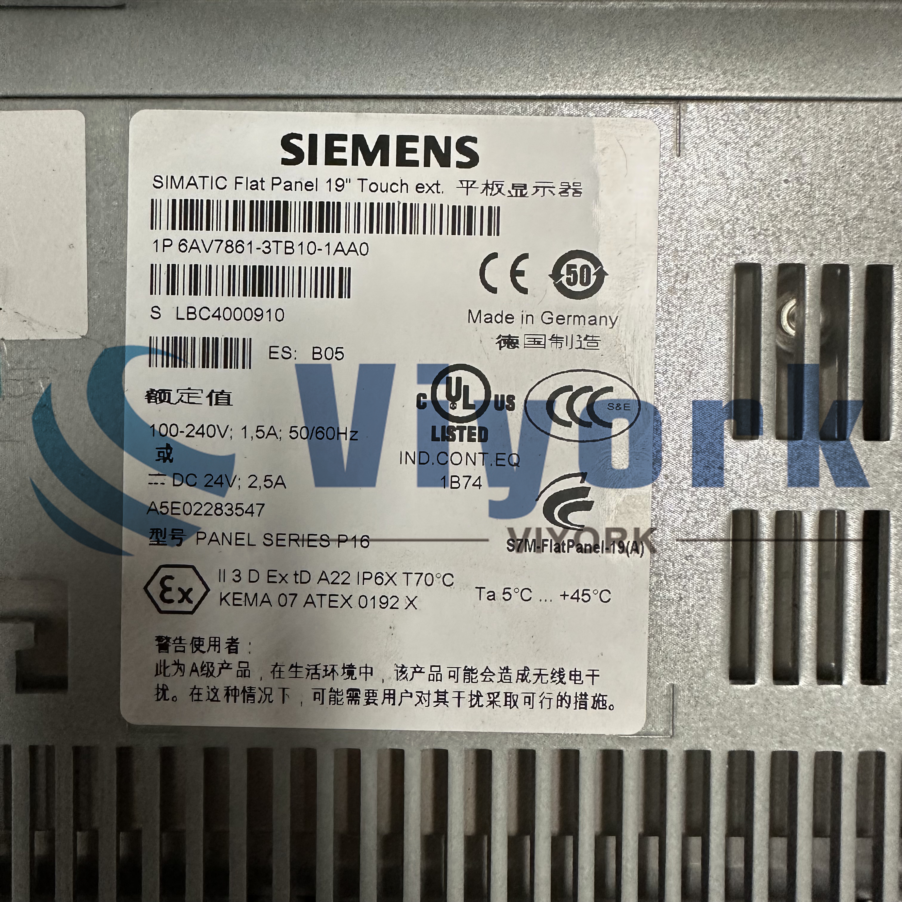 SIEMENS 6AV7861-3TB10-1AA0 FLAT PANEL 19