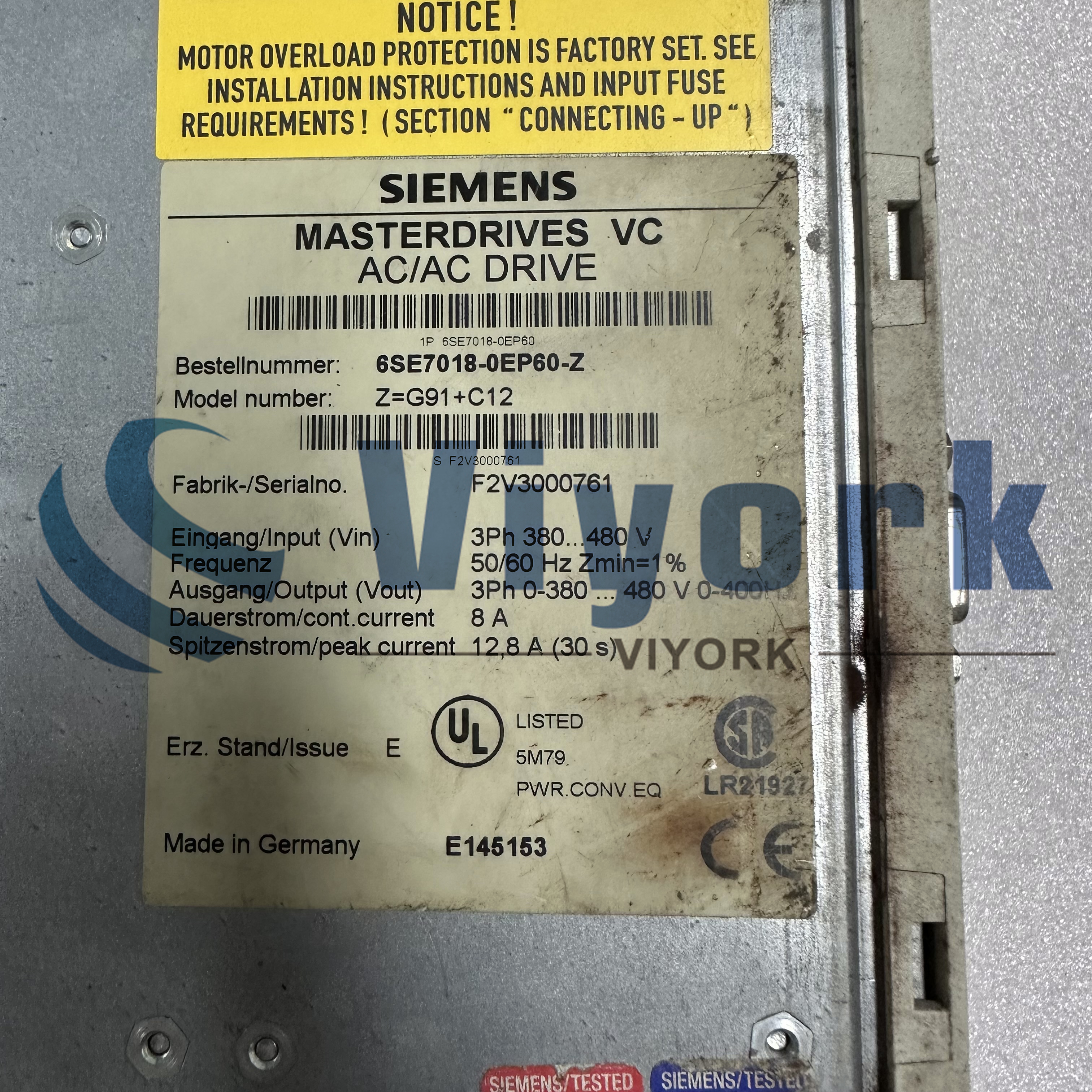 6SE7018-0EP60 Siemens SIMOVERT main drive motion control compact inverter